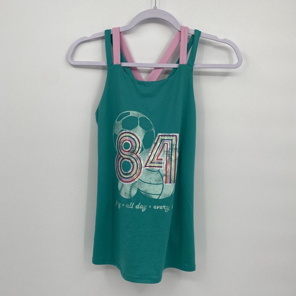Cat & Jack Girls Graphic Tank Top Sports Soccer Baseball Volleyball Green Size L